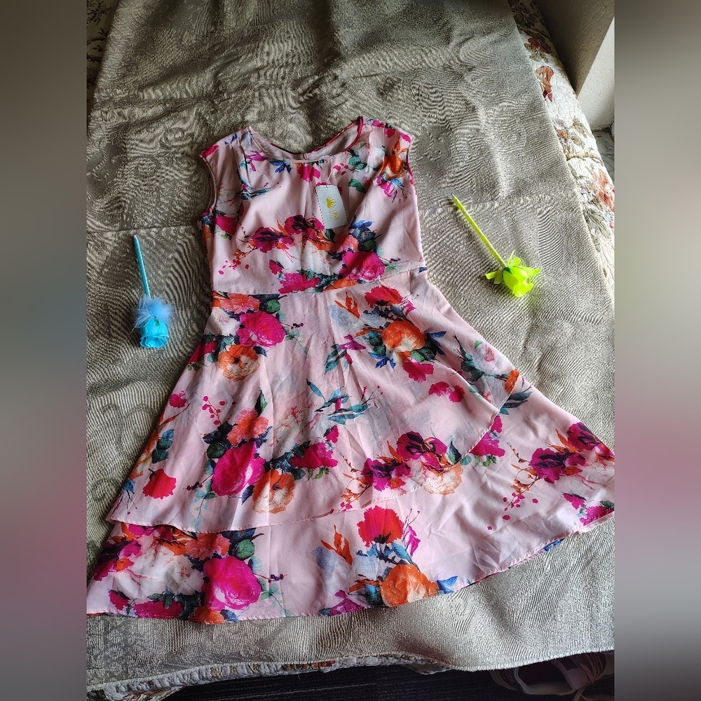 Vibrant Floral Kids Dress in Pink